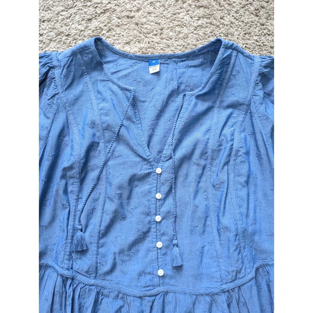 NWT Old Navy Tiered Denim Dress Women 2X Blue Cotton Embroidered Cottage Western - Picture 7 of 8